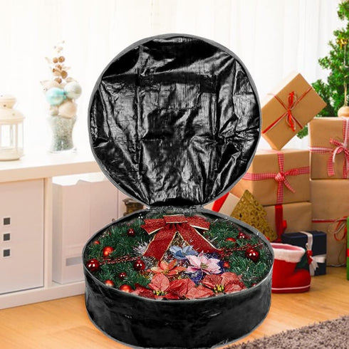 Propik Wreath Storage Bag 24" - Tear Resistant Holiday Container with Heavy Duty Handles and Transparent Card Slot, 24”