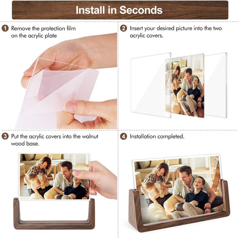 Mixoo 4x6 Wood Photo Picture Frame 2 Pack - Rustic Wooden Frame with High Definition Acrylic Covers