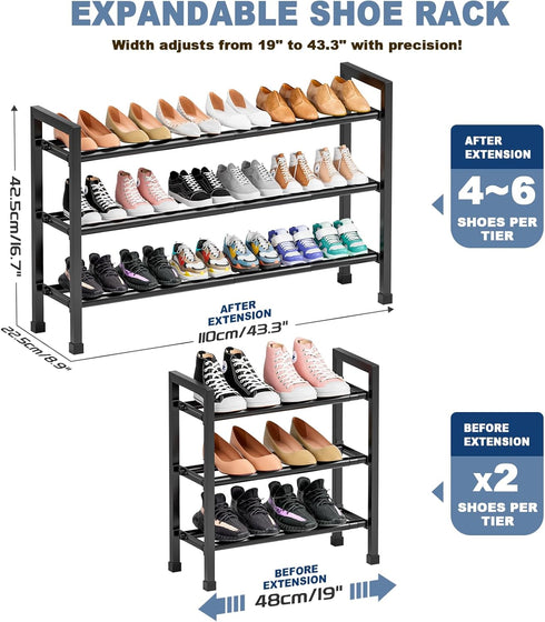 19- 43 3 3 Closet, Mavivegue Adjustable Shoe Rack, Adjustable Length, Tier Expandable Shoe Rack for Entryway, Shoe