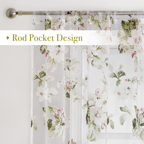 BROSHAN Pink Floral Sheer Curtains 78 Inches Long - Pretty Flower Print Bedroom Curtain Sheers, 2 Panels Set
