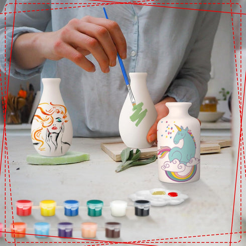 Singhoow 4 Set Mother's Day Paint Your Own Porcelain Paint Vase Art Project White Ceramic Painting Kit for Adults