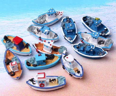 6 HYSTYLE Pcs Mediterranean Style Miniature Dollhouse Boat Fairy Garden Miniature Boats Model Figurines Cake Topper