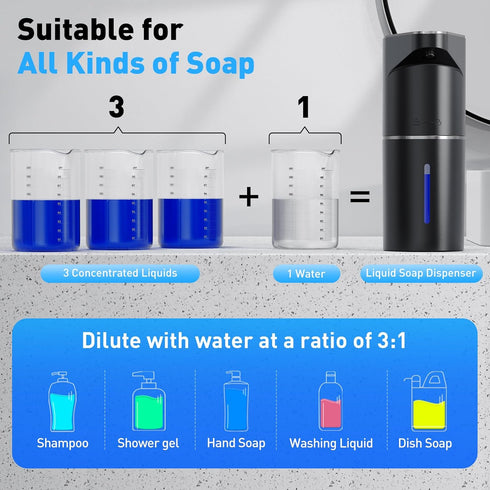 3 350ml Fantictas Automatic Soap Dispenser,Touchless Hand Wall Mount Rechargeable Gear Adjustable Electric Soap