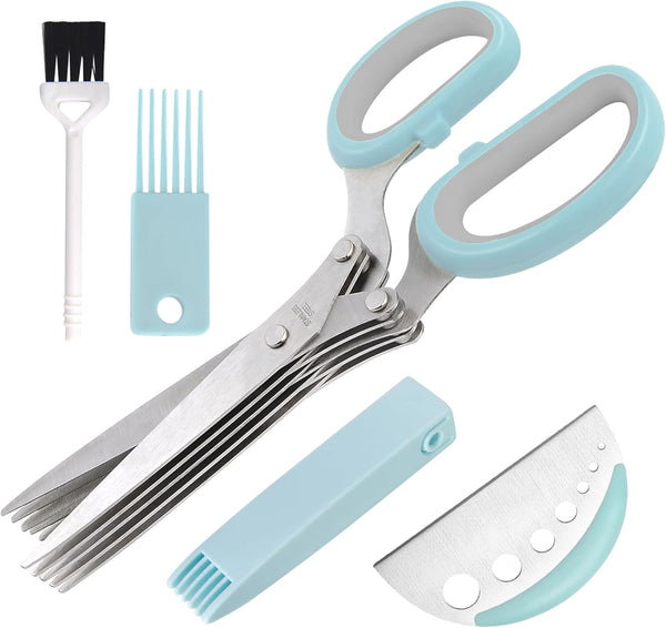 Herb Scissors with 5 Blades and Cover, Premium Kitchen Scissors for Food Vegetable, Stainless Steel Kitchen Shears