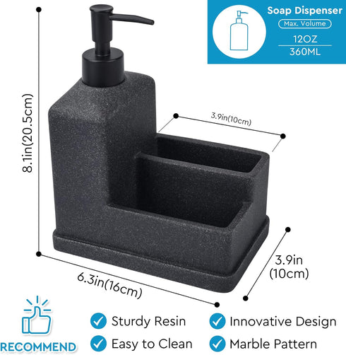 3 1 Countertop Dish Soap Dispenser with Sponge Holder,Liquid Hand and Dish Soap Dispenser and Spong Caddy with Brush