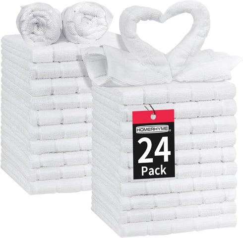 White Washcloths, 24 Pack Microfiber Face Cloths, Soft Bulk Fingertip Towels, Lint