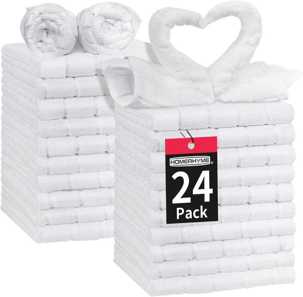 White Washcloths, 24 Pack Microfiber Face Cloths, Soft Bulk Fingertip Towels, Lint
