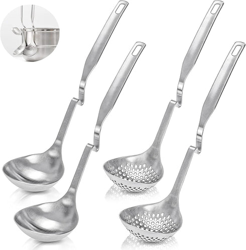Peohud 4 Pack Soup Ladle, SUS304 Stainless Steel Slotted Hot Pot Ladle, Cooking Skimmer for Hotpot Serving