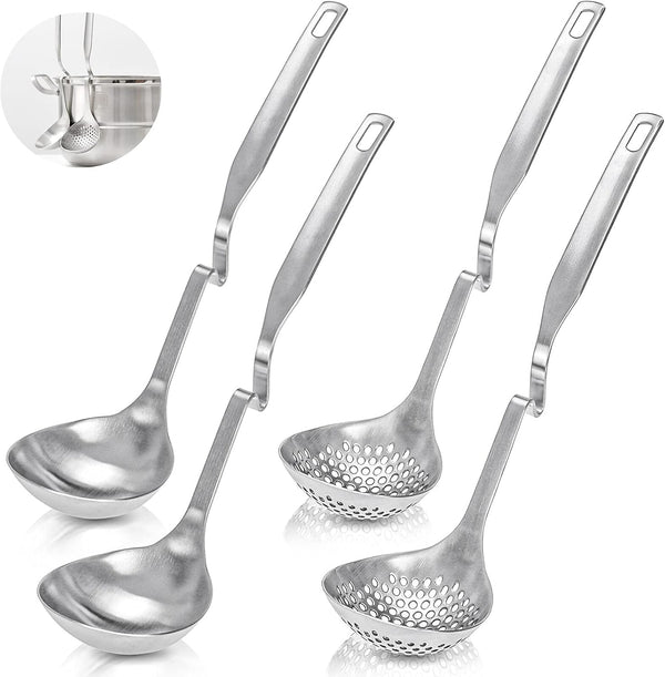 Peohud 4 Pack Soup Ladle, SUS304 Stainless Steel Slotted Hot Pot Ladle, Cooking Skimmer for Hotpot Serving