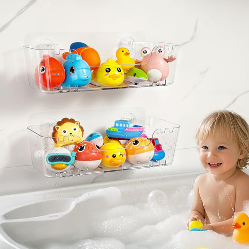 Bath Toy Storage Organizer 2 Pack, Transparent Bath Toy Holder with Drain
