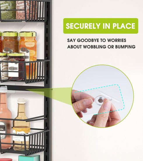 Over The Door Pantry Organizer, 6-Tier Adjustable Hanging Baskets, Metal Wall Mount Spice Rack for Home & Kitchen -