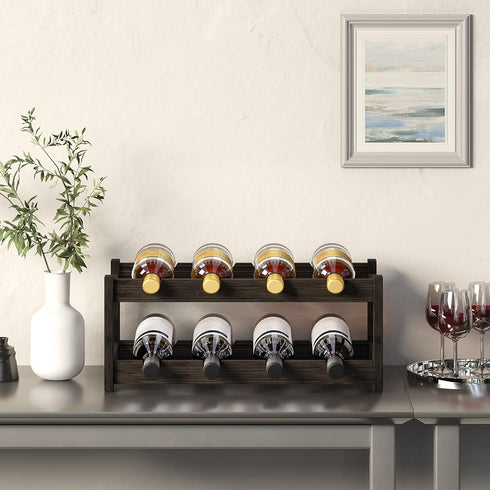 BAMEOS Wine Rack Freestanding 2 Tier 8 Bottle Bamboo Wine Racks Countertop Cabinet Wine Holder Wine Storage Shelf for, Bar, Pantry Wine Cellar Basement Countertop Mocha (16.85 L x 9.25W x 7H by BAMEOS