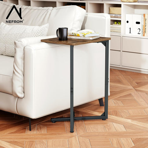 Generic ET-X-BRW1 NEFROM C-Shaped End Table, Small Couch Side Table, Sofa TV Tray Table for Living Room, Bedroom