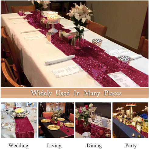 12x72-Inch Pack 5 (30x180cm) -0226S ShinyBeauty Sequin Table Runner Burgundy of Party Supplies Wine Wedding Table