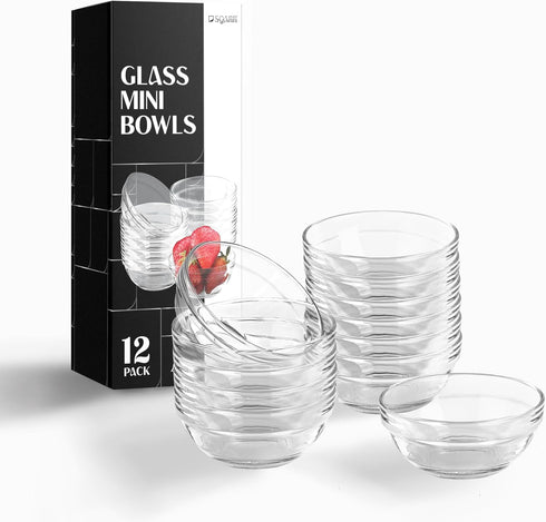 Mini Glass Prep Pinch Bowls, 3.5 inch 4 oz Clear Glass Bowls for Condiments, Set of 12 Pinch Bowls