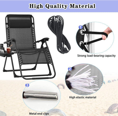 21 Inch Zero Gravity Chair Replacement Fabric with Bungee Cord Kit, Wide Repair Cloth with Replacement Cord