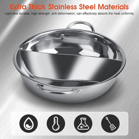 Stainless Steel Pot with Divider for Double-Flavor Soup Cooking, Suitable for Family Gatherings
