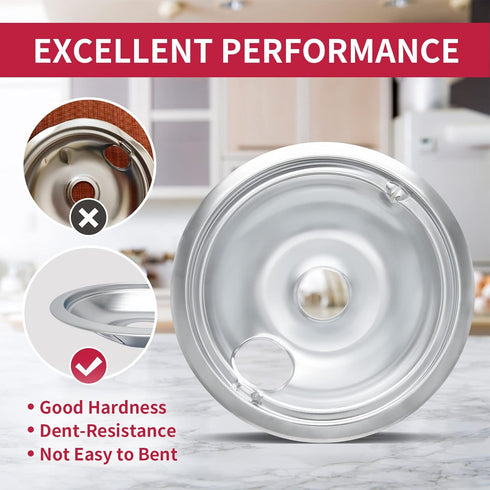 WB31T10010 and WB31T10011 Drip Pans for Electric Stove, Compatible with GE Range, Set of 4, Silver