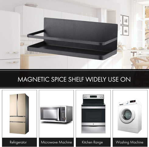 KES Magnetic Spice Rack for Refrigerator, Magnetic Shelf Spice Shelf for Kitchen, 2 Pack Matte Black