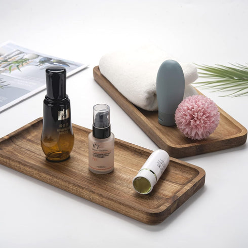 Acacia Wood Bathroom Vanity Tray, 13.8 x 5.5 x 0.8 inch Counter Tray, Toilet Tank, Charcuterie Snack Serving Board