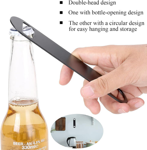 WEGAZ 5 Pack 7inch Black Stainless Steel Flat Beer Bottle Opener, Durable Stainless Steel