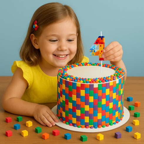 BOXOB 0 1st 2nd 3rd 4th 5th 6th 7th 8th 9th 4) Building Block Puzzle Number Birthday Cake Candles, Multicolor Block