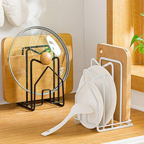 LINFIDITE Cutting Board Holder, Kitchen Countertop Organizer for Chopping Boards and Pot Pan Lids (Black)