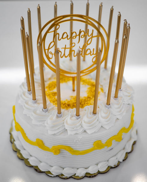 24 Count Tall Thin Metallic Gold Birthday Candles with Holders and Classy Cake Topper for Custom Cake