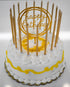 24 Count Tall Thin Metallic Gold Birthday Candles with Holders and Classy Cake Topper for Custom Cake