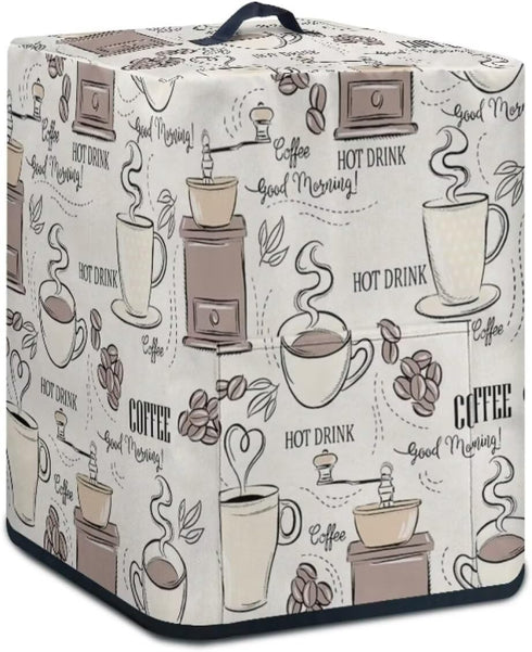 Air Fryer Cover Dust-Proof Kitchen Small Appliance Cover with Top Handle and Pockets Keep Kitchen Appliance Clean Washable, Coffee Beige White