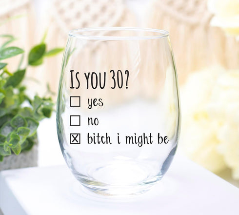 1990 30th Birthday Gift for Women and Men, Funny Wine Glass - 30 Year Old Party Supplies for Him, Her - 15oz