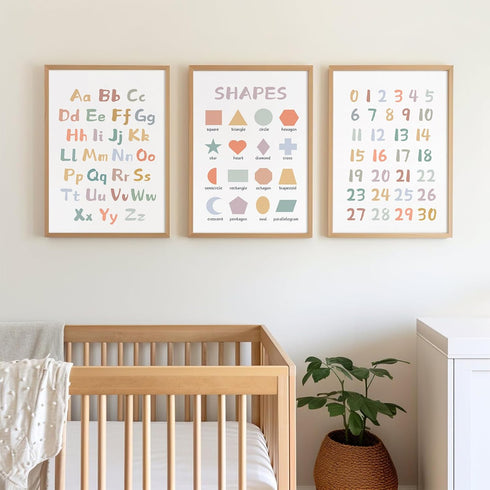 Pennclys 16x24 Inch Set 3 Kids Playroom Wall Art Decor Nursery ABC Alphabet Poster Play Room Canvas Wall Decor Toddler