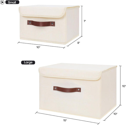 ANMINY Storage Bin with Lid, Decorative Foldable Lidded Cotton Linen Fabric Home Organizer - Beige, Small Size
