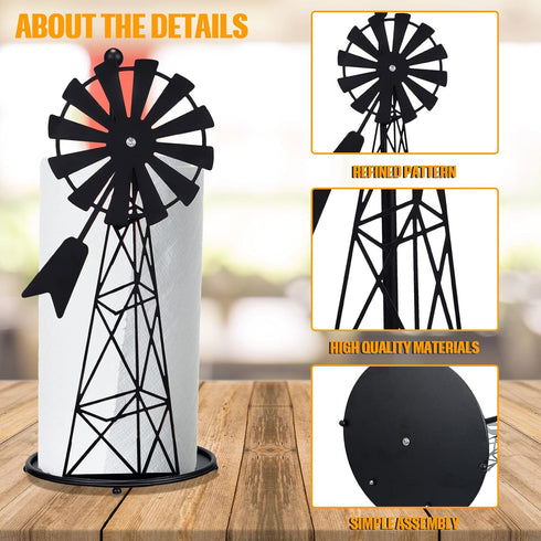 Windmill Paper Towel Holder, Western Standing Roll Holder for Kitchen Countertop, Rustic Country Decor (14.4 Inch)