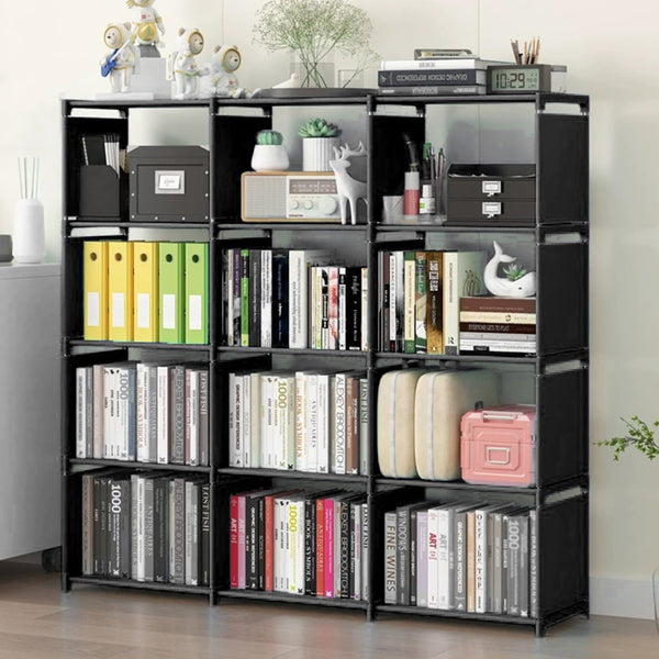 Aocoray 12 Cube Storage Organizer Book Shelves, DIY Open Stackable Bookshelf, Extra Large