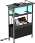 Creso hom Narrow Side Table with Charging Station and LED Light, Small