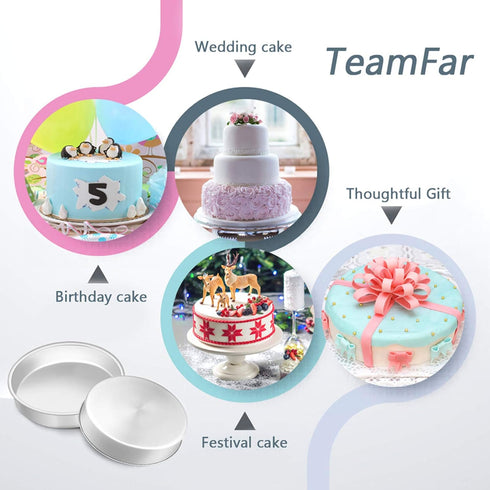 TeamFar 8 Inch Cake Pan Set, 3 Pcs Round Stainless Steel Tier Cake Pans, Healthy Heavy Duty, Easy Clean, Dishwasher Safe