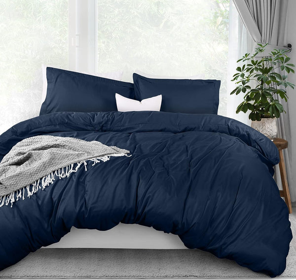 Utopia Bedding Duvet Cover Queen Size - 3 Piece with Zipper Closure, Navy (Comforter Not Included)