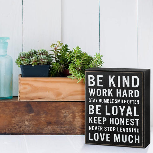 Be Kind Wooden Box Signs - Inspirational Desk Decor with Positive Quotes for Office