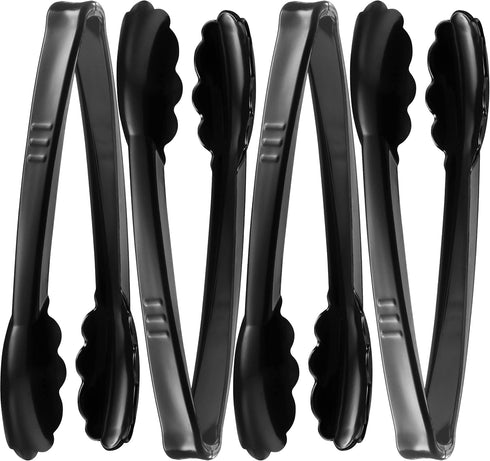 Plastic Tongs for Serving, Pack of 6, 9 Inch Heavy-Duty Reusable or Disposable Tongs for Catering and Events