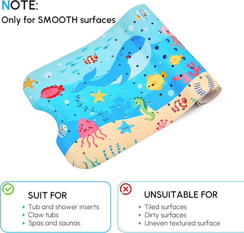 40 16 Inch Vannokor Baby Bath Mat for Tub Non Slip Kids, X Extra Long Bathtub Mat with Drain Holes and Suction Cups
