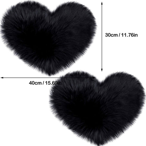 Mudder 2 Pieces Heart Shaped Rug, Faux Fluffy Carpet Door Mat for Bedroom, 12 x 16 Inch (Black)