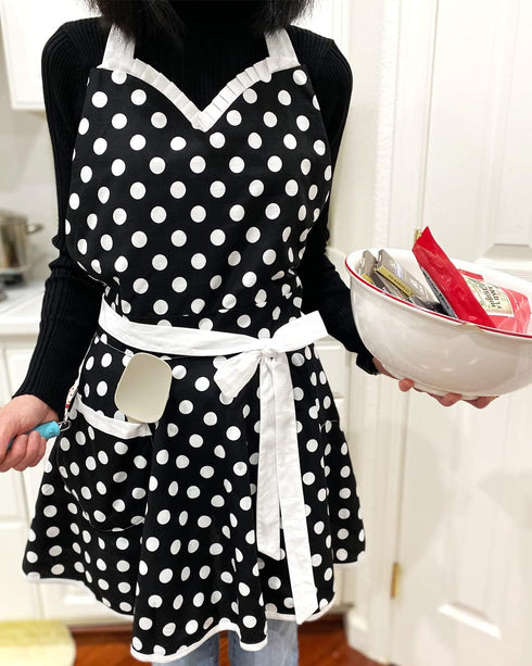 Wrapables Adjustable Flirty Hostess Apron with Black Polka Dots
