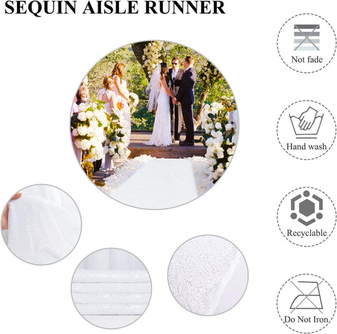 AMZLOKAE Aisle Runners for Weddings - White 2FTx15FT Sequin Aisle Runner, Rustic Outdoor Rug Runner for Ceremony
