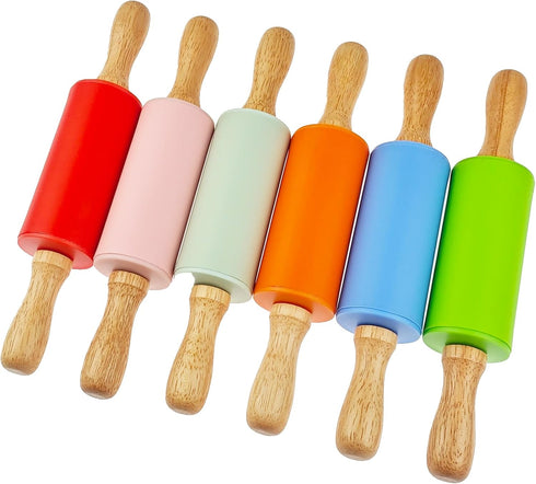 Miokun 6 Pack (6 (9 Inch) Small Rolling Pin for Kids, Kids Rolling Pin for Home Kitchen colors)