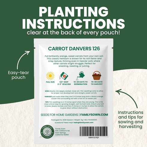126 5,000 2026 5 Carrot Danvers Premium Seeds for Planting Classic, Reliable Heirloom Variety for Strong, Sweet Roots
