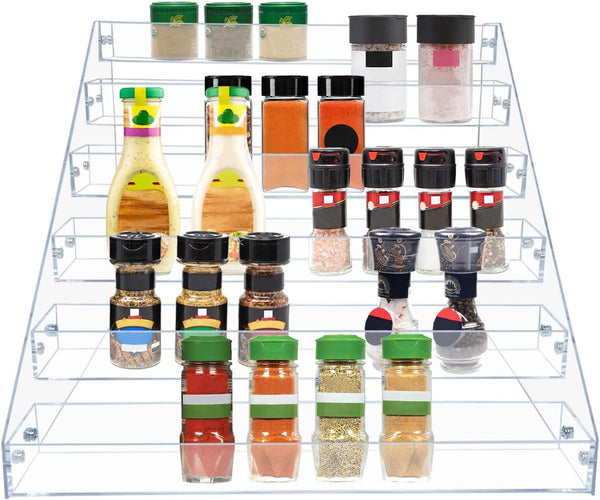 PMMASTO Tiered Spice Rack, Seasoning Organizer, Clear Acrylic Vertical Shelves Can Organizer