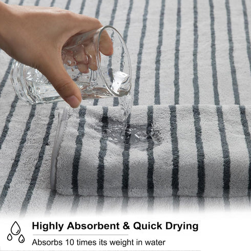 8 Set Sheet-2 Towels,2 Towels,4 Oliven Pcs Gray Cabana Stripe Bath Towel Oversize Bath Bathroom Hand Washcloths Soft