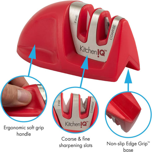 50883 Edge Grip 2-Stage Knife Sharpener - Red, Coarse & Fine Sharpeners, Compact, Non-Slip Base