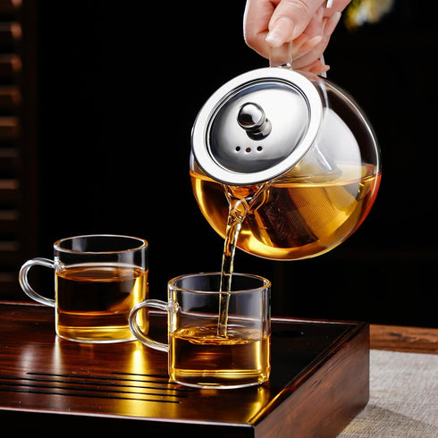 PARACITY Glass Teapot, 22 OZ/650ml with Removable Stainless Steel Infuser, Borosilicate Clear Tea Kettle for Camping